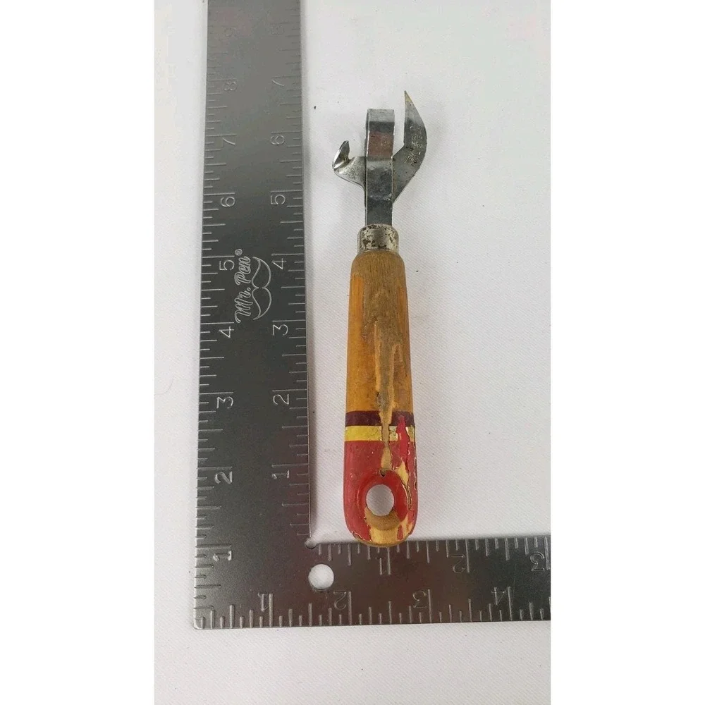 Vintage Multi Can Bottle Opener Tempered Tool‎ Steel Red Wood Chippy Handle USA